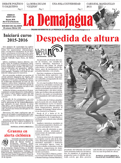 Semanario La Demajagua (PDF), 29 de agosto 2015 Semanario La Demajagua (PDF), 29 de agosto 2015