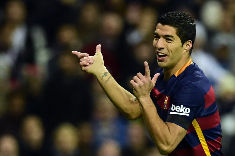 Luis Suárez celebra el gol al Madrid