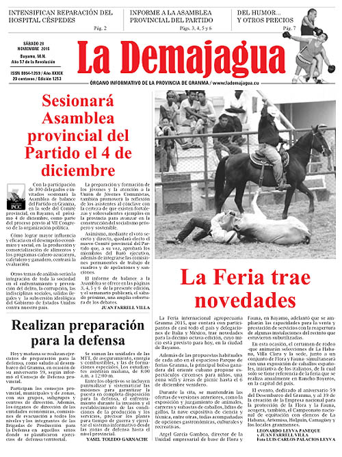 Edición impresa 1253 del semanario La Demajagua, sábado, 28 de noviembre de 2015 Edición impresa 1253 del semanario La Demajagua, sábado, 28 de noviembre de 2015