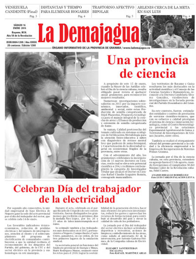 Edición impresa 1260 del semanario La Demajagua, sábado 16 de enero de 2016 Edición impresa 1260 del semanario La Demajagua, sábado 16 de enero de 2016