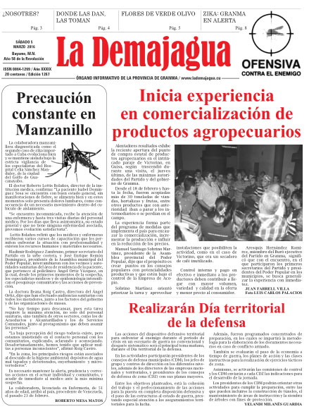 Edición impresa 1267 del semanario La Demajagua, sábado 5 de marzo de 2016 Edición impresa 1267 del semanario La Demajagua, sábado 5 de marzo de 2016