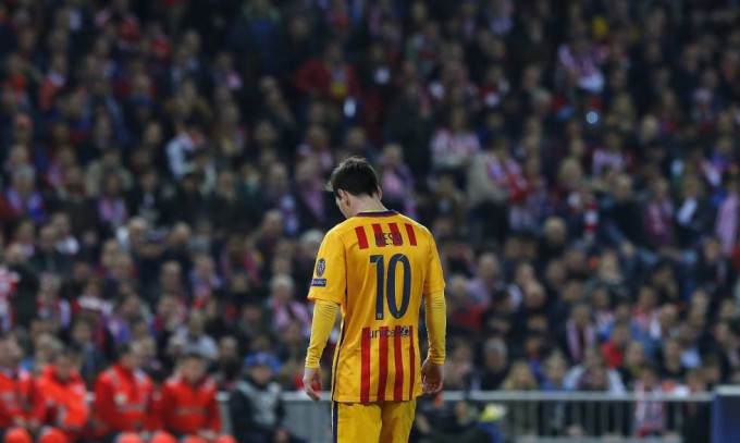 Messi, durante el partido de vuelta en el Vicente Calderón. FOTO/ Ballesteros