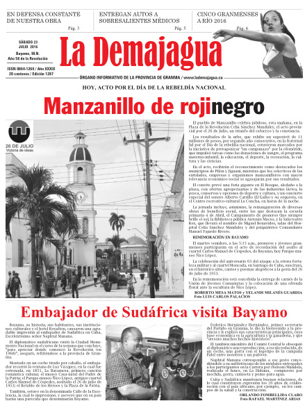 Edición impresa 1287 del semanario La Demajagua, sábado 23 de julio de 2016 Edición impresa 1287 del semanario La Demajagua, sábado 23 de julio de 2016