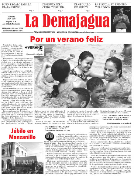 Edición impresa 1284 del semanario La Demajagua, sábado 2 de julio de 2016 Edición impresa 1284 del semanario La Demajagua, sábado 2 de julio de 2016