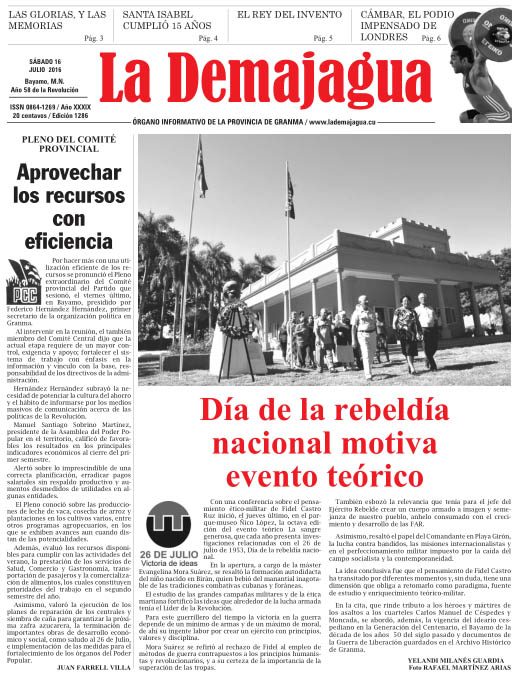 Edición impresa 1286 del semanario La Demajagua, sábado 16 de julio de 2016 Edición impresa 1286 del semanario La Demajagua, sábado 16 de julio de 2016