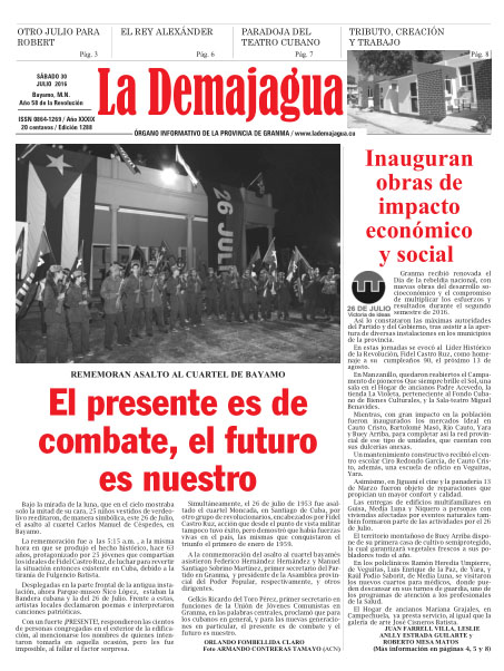 Edición impresa 1288 del semanario La Demajagua, sábado 30 de julio de 2016 Edición impresa 1288 del semanario La Demajagua, sábado 30 de julio de 2016