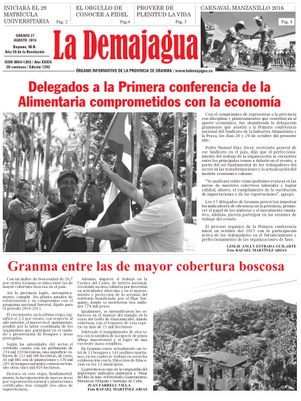 Edición impresa 1292 del semanario La Demajagua, sábado 27 de agosto de 2016 Edición impresa 1292 del semanario La Demajagua, sábado 27 de agosto de 2016
