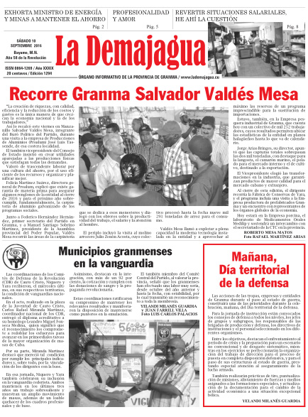 Edición impresa 1294 del semanario La Demajagua, sábado 10 de septiembre de 2016 Edición impresa 1294 del semanario La Demajagua, sábado 10 de septiembre de 2016