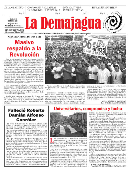 Edición impresa 1297 del semanario La Demajagua, sábado 1 de octubre de 2016 Edición impresa 1297 del semanario La Demajagua, sábado 1 de octubre de 2016