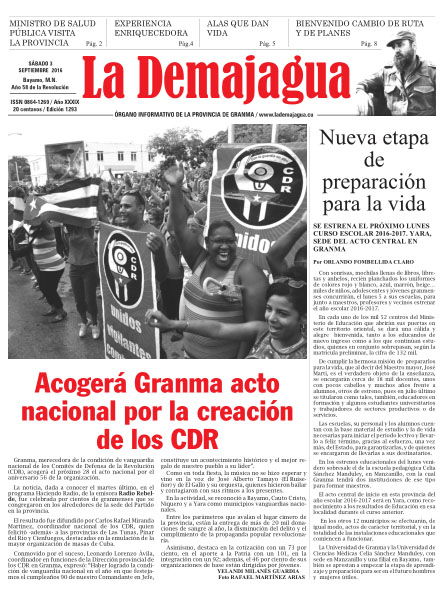 Edición impresa 1293 del semanario La Demajagua, sábado 3 de septiembre de 2016 Edición impresa 1293 del semanario La Demajagua, sábado 3 de septiembre de 2016
