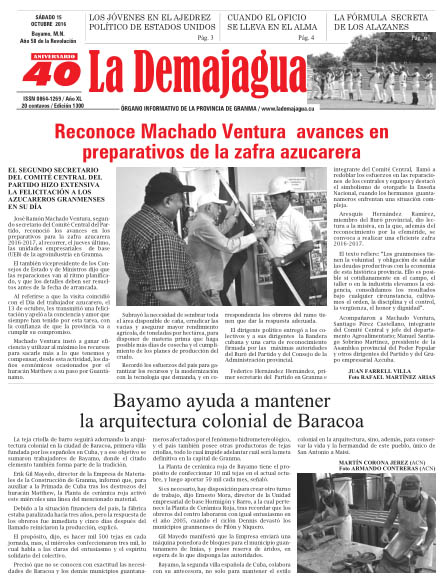 Edición impresa 1300 del semanario La Demajagua, sábado 15 de octubre de 2016 Edición impresa 1300 del semanario La Demajagua, sábado 15 de octubre de 2016