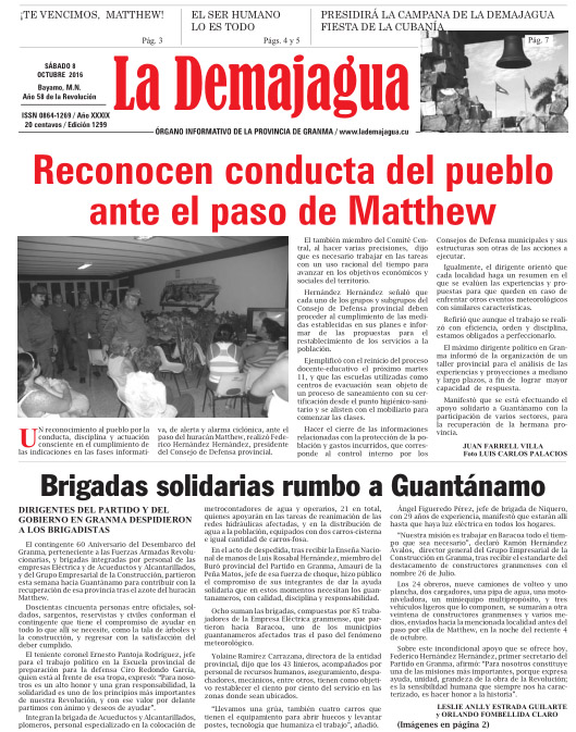 Edición impresa 1299 del semanario La Demajagua, sábado 8 de octubre de 2016 Edición impresa 1299 del semanario La Demajagua, sábado 8 de octubre de 2016