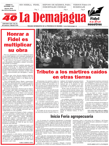 Edición impresa 1310 del semanario La Demajagua, sábado 10 de diciembre de 2016 Edición impresa 1310 del semanario La Demajagua, sábado 10 de diciembre de 2016