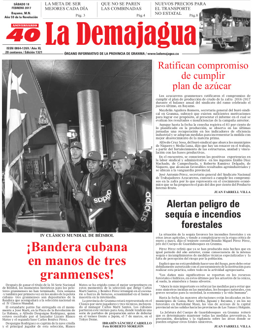 Edición impresa 1321 del semanario La Demajagua, sábado 18 de febrero de 2017 Edición impresa 1321 del semanario La Demajagua, sábado 18 de febrero de 2017
