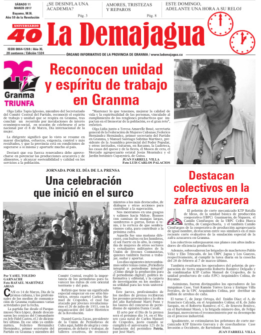 Edición impresa 1324 del semanario La Demajagua, sábado 11 de marzo 2017 Edición impresa 1324 del semanario La Demajagua, sábado 11 de marzo 2017