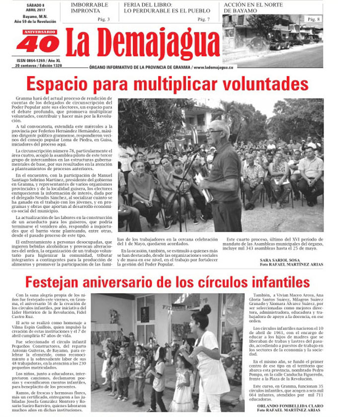 Edición impresa 1328 del semanario La Demajagua, sábado 8 de abril 2017 Edición impresa 1328 del semanario La Demajagua, sábado 8 de abril 2017