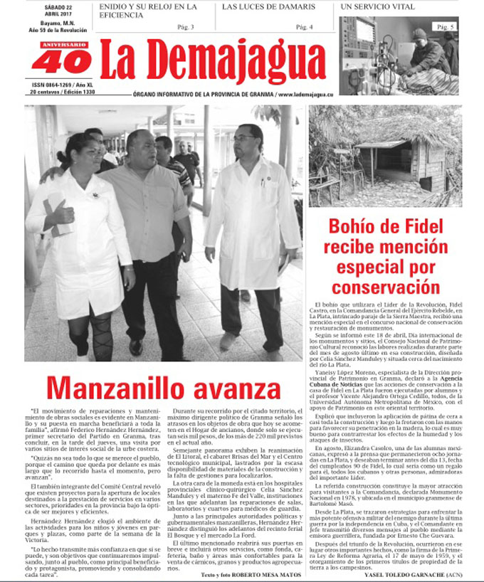 Edición impresa 1330 del semanario La Demajagua, sábado 22 de abril 2017 Edición impresa 1330 del semanario La Demajagua, sábado 22 de abril 2017