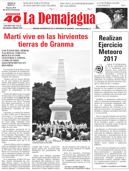 Edición impresa 1334 del semanario La Demajagua, sábado 20 de mayo de 2017 Edición impresa 1334 del semanario La Demajagua, sábado 20 de mayo de 2017