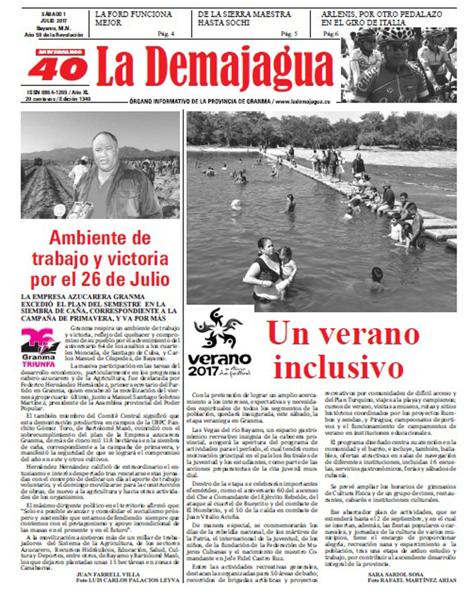 Edición impresa 1340 del semanario La Demajagua, sábado 1 de julio de 2017 Edición impresa 1340 del semanario La Demajagua, sábado 1 de julio de 2017