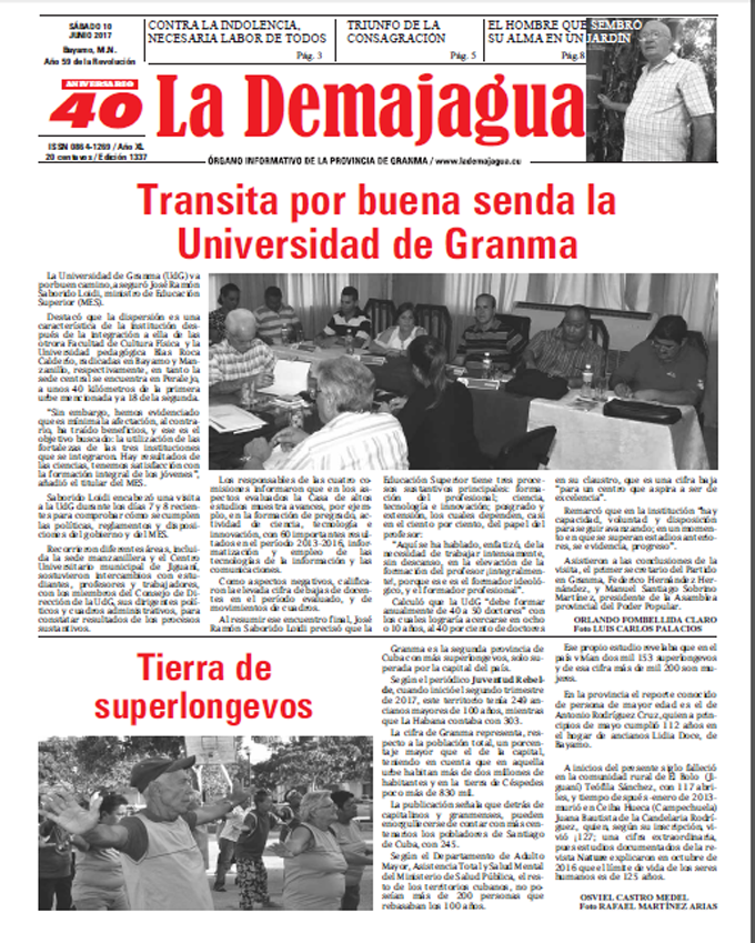Edición impresa 1337 del semanario La Demajagua, sábado 10 de Junio de 2017 Edición impresa 1337 del semanario La Demajagua, sábado 10 de Junio de 2017