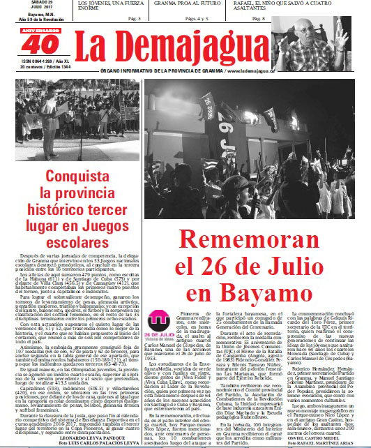 Edición impresa 1344 del semanario La Demajagua, sábado 29 de julio de 2017 Edición impresa 1344 del semanario La Demajagua, sábado 29 de julio de 2017