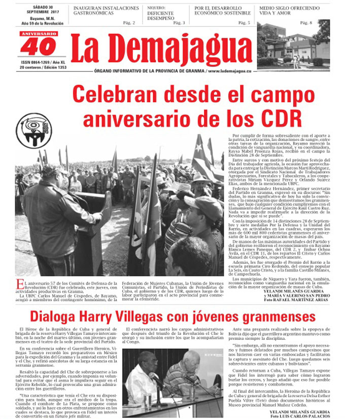 Edición impresa 1353 del semanario La Demajagua, sábado 30 de septiembre de 2017 Edición impresa 1353 del semanario La Demajagua, sábado 30 de septiembre de 2017
