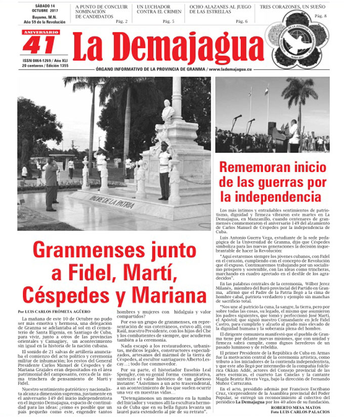 Edición impresa 1355 del semanario La Demajagua, sábado 14 de octubre de 2017 Edición impresa 1355 del semanario La Demajagua, sábado 14 de octubre de 2017