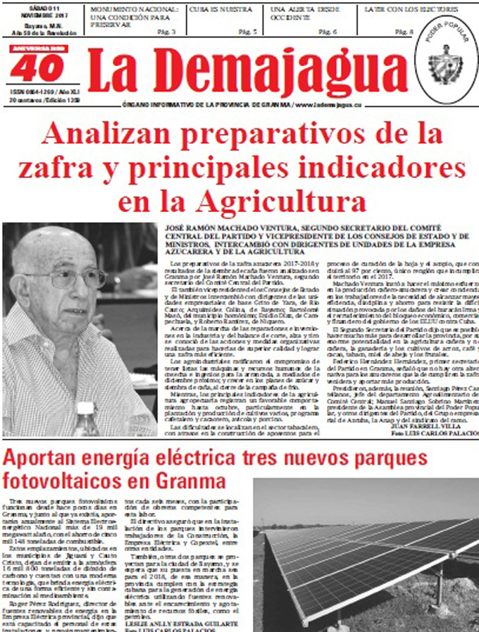 Edición impresa 1359 del semanario La Demajagua, sábado 11 de noviembre de 2017 Edición impresa 1359 del semanario La Demajagua, sábado 11 de noviembre de 2017