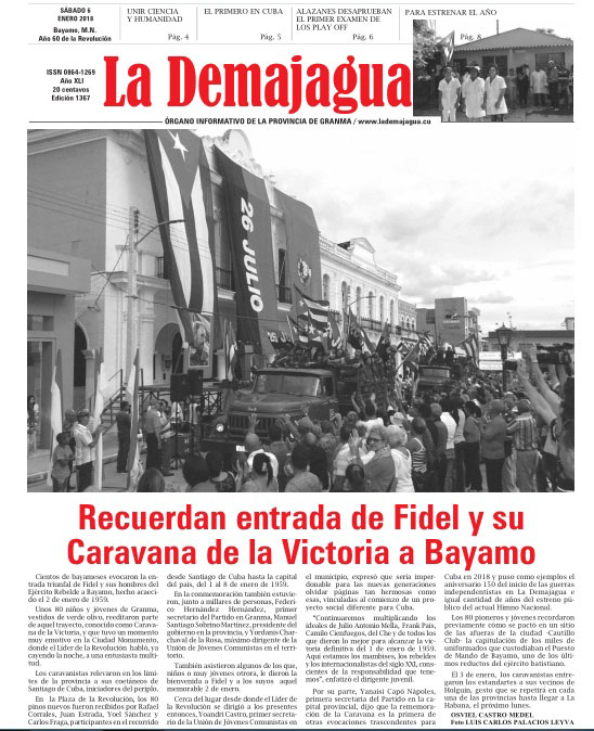 Edición impresa 1367 del semanario La Demajagua, sábado 6 enero de 2018, Edición impresa 1367 del semanario La Demajagua, sábado 6 enero de 2018,