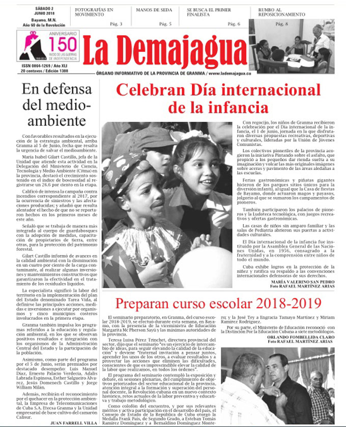 Edición impresa 1388 del semanario La Demajagua, sábado 2 de junio de 2018 Edición impresa 1388 del semanario La Demajagua, sábado 2 de junio de 2018