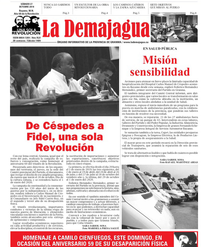 Edición impresa 1409, del semanario La Demajagua, sábado 27 de octubre de 2018 Edición impresa 1409, del semanario La Demajagua, sábado 27 de octubre de 2018