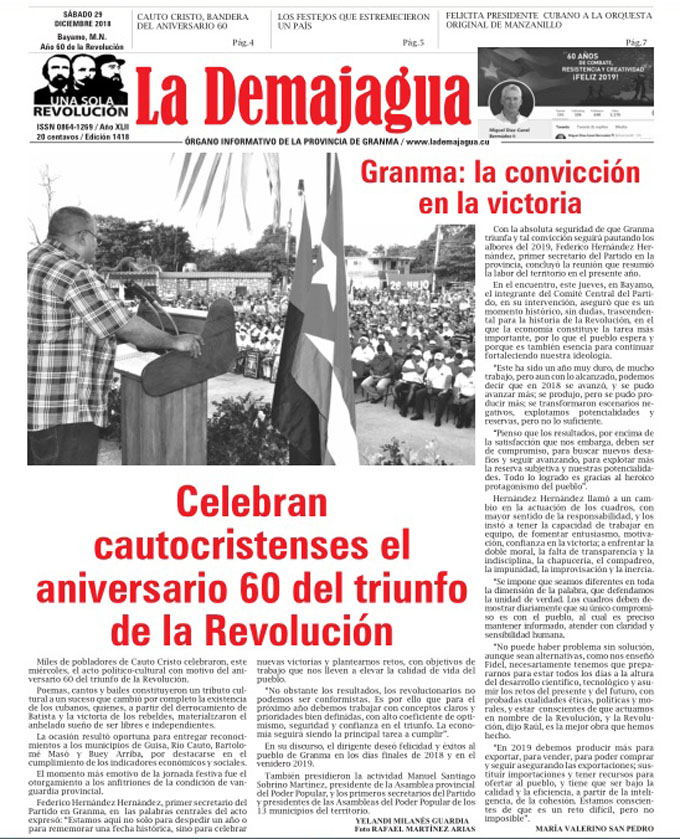 Edición impresa 1418, del semanario La Demajagua, sábado 29 de diciembre 2018 Edición impresa 1418, del semanario La Demajagua, sábado 29 de diciembre 2018