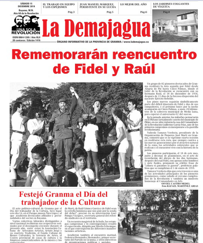 Edición impresa 1416, del semanario La Demajagua, sábado 15 de diciembre 2018 Edición impresa 1416, del semanario La Demajagua, sábado 15 de diciembre 2018
