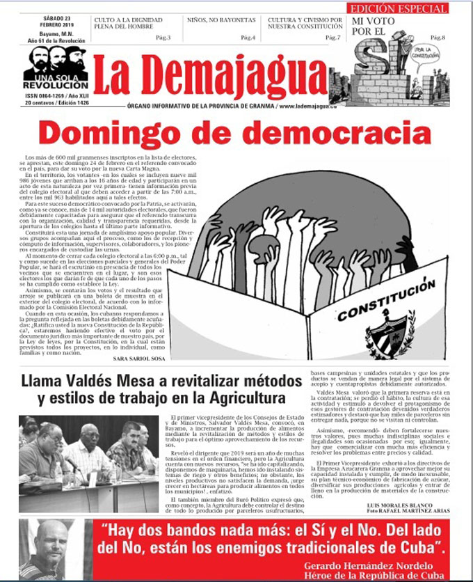 Edición impresa 1426 del semanario La Demajagua, sábado 23 de febrero 2019 Edición impresa 1426 del semanario La Demajagua, sábado 23 de febrero 2019