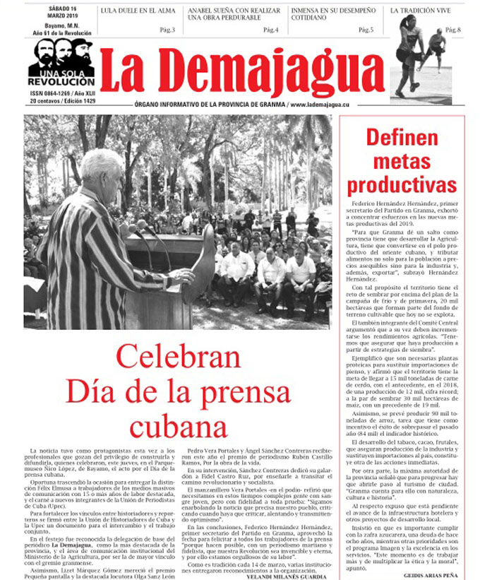 Edición impresa 1429, del semanario La Demajagua, sábado 16 de marzo 2019 Edición impresa 1429, del semanario La Demajagua, sábado 16 de marzo 2019