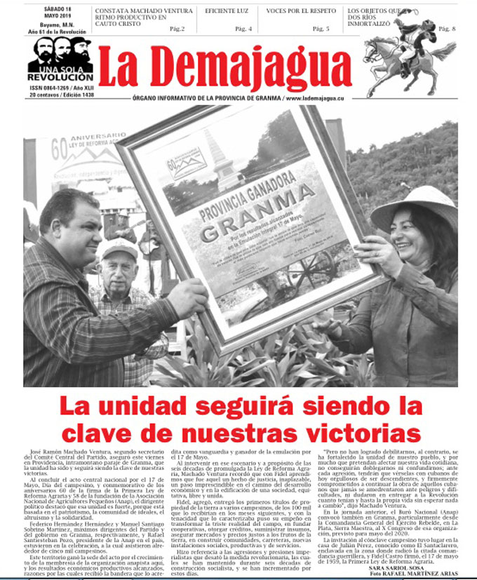 Edición impresa 1438, del semanario La Demajagua, sábado 18 de mayo 2019 Edición impresa 1438, del semanario La Demajagua, sábado 18 de mayo 2019