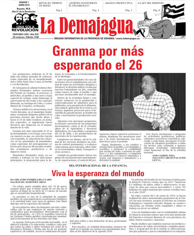 Edición impresa 1440, del semanario La Demajagua, sábado 1 de junio del 2019 Edición impresa 1440, del semanario La Demajagua, sábado 1 de junio del 2019
