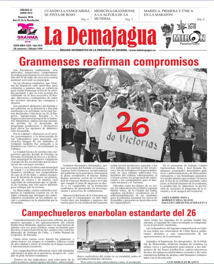 Edición impresa 1444 del semanario La Demajagua, sábado 22 de junio del 2019 Edición impresa 1444 del semanario La Demajagua, sábado 22 de junio del 2019