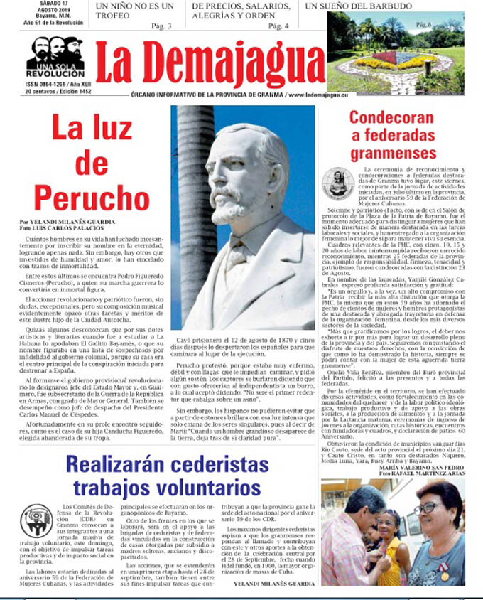 Edición impresa 1452, del semanario La Demajagua, sábado 17 de agosto de 2019 Edición impresa 1452, del semanario La Demajagua, sábado 17 de agosto de 2019