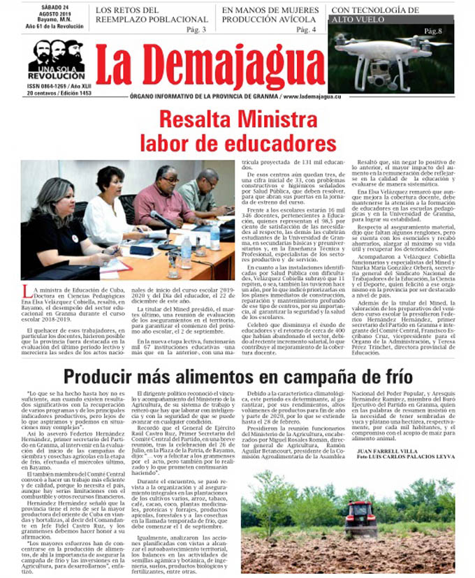 Edición impresa 1453 del semanario La Demajagua, sábado 24 de agosto de 2019 Edición impresa 1453 del semanario La Demajagua, sábado 24 de agosto de 2019