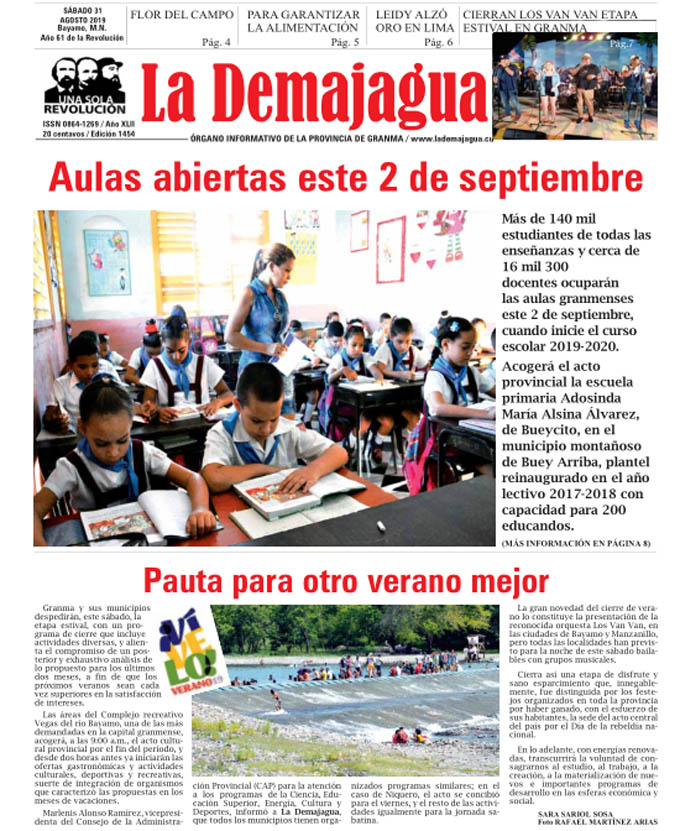 Edición impresa 1454 del semanario La Demajagua, sábado 31 de agosto de 2019 Edición impresa 1454 del semanario La Demajagua, sábado 31 de agosto de 2019
