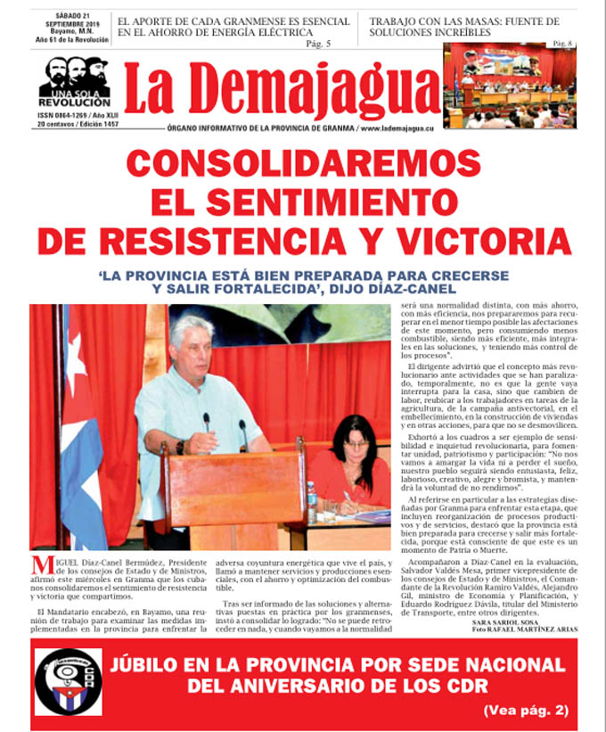 Edición impresa 1457, del semanario La Demajagua, sábado 21 de septiembre de 2019 Edición impresa 1457, del semanario La Demajagua, sábado 21 de septiembre de 2019