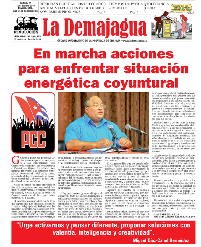 Edición impresa 1456, del semanario La Demajagua, sábado 21 de septiembre de 2019 Edición impresa 1456, del semanario La Demajagua, sábado 21 de septiembre de 2019