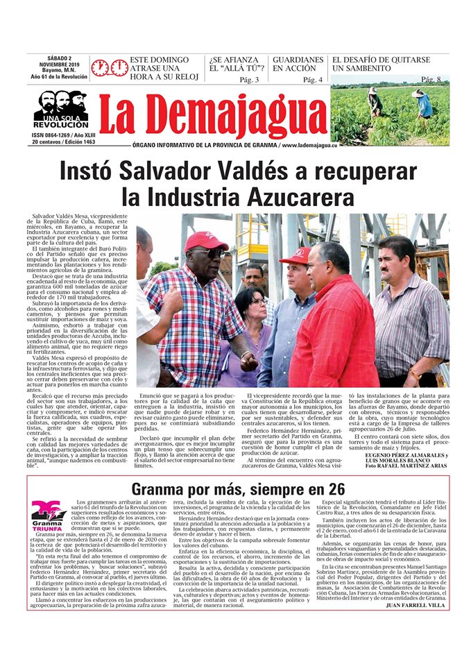 Edición impresa 1463 del semanario La Demajagua, sábado 2de noviembre de 2019 Edición impresa 1463 del semanario La Demajagua, sábado 2de noviembre de 2019