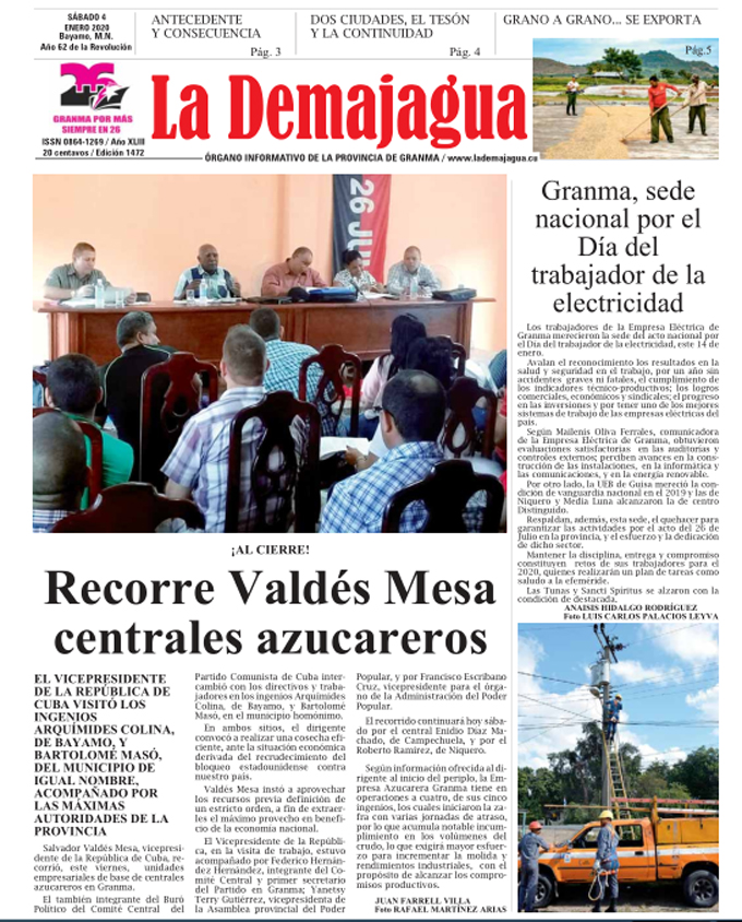 Edición impresa 1472 del semanario La Demajagua, sábado 4 enero de 2020 Edición impresa 1472 del semanario La Demajagua, sábado 4 enero de 2020