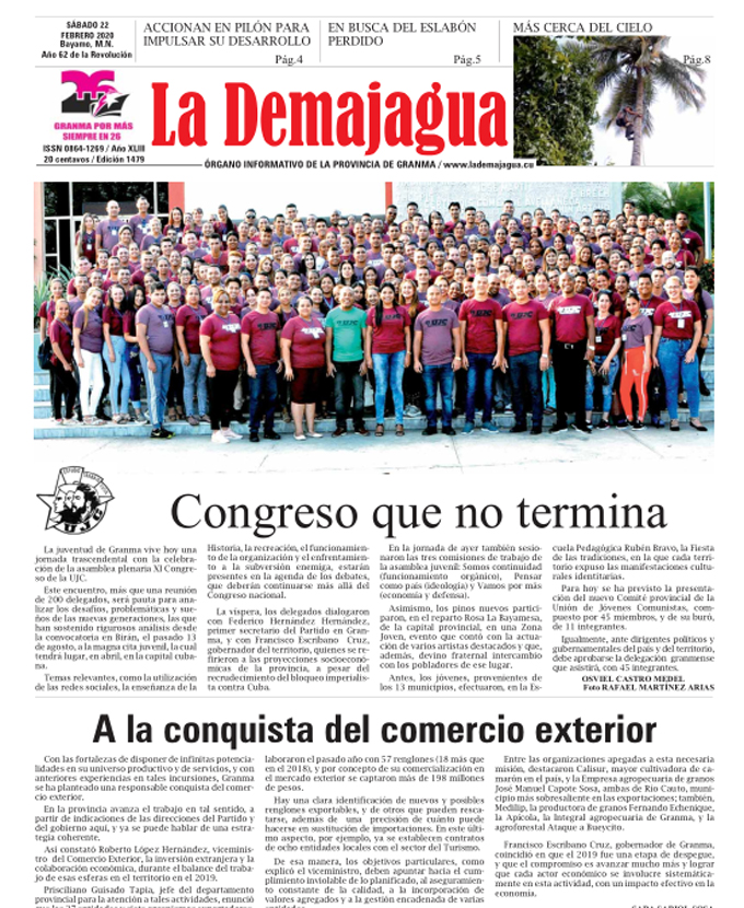 Edición impresa 1479 del semanario La Demajagua, sábado 22 de febrero de 2020 Edición impresa 1479 del semanario La Demajagua, sábado 22 de febrero de 2020