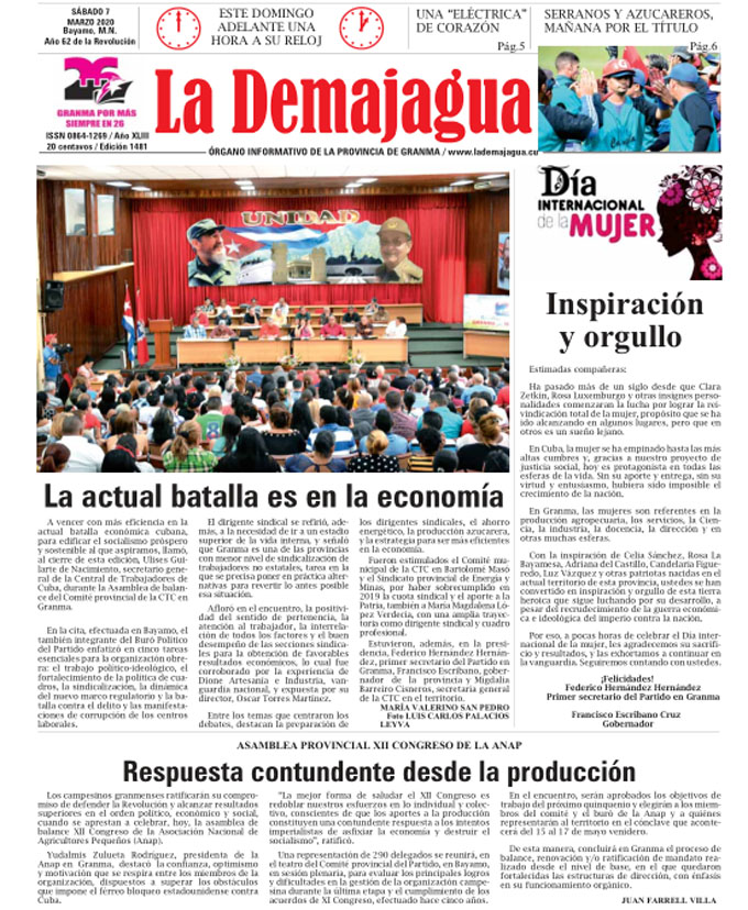 Edición impresa 1481 del semanario La Demajagua, sábado 7 de marzo de 2020 Edición impresa 1481 del semanario La Demajagua, sábado 7 de marzo de 2020