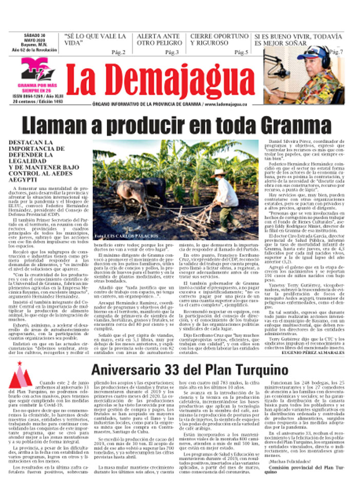 Edición impresa 1493 del semanario La Demajagua, sábado 30 de mayo de 2020 Edición impresa 1493 del semanario La Demajagua, sábado 30 de mayo de 2020