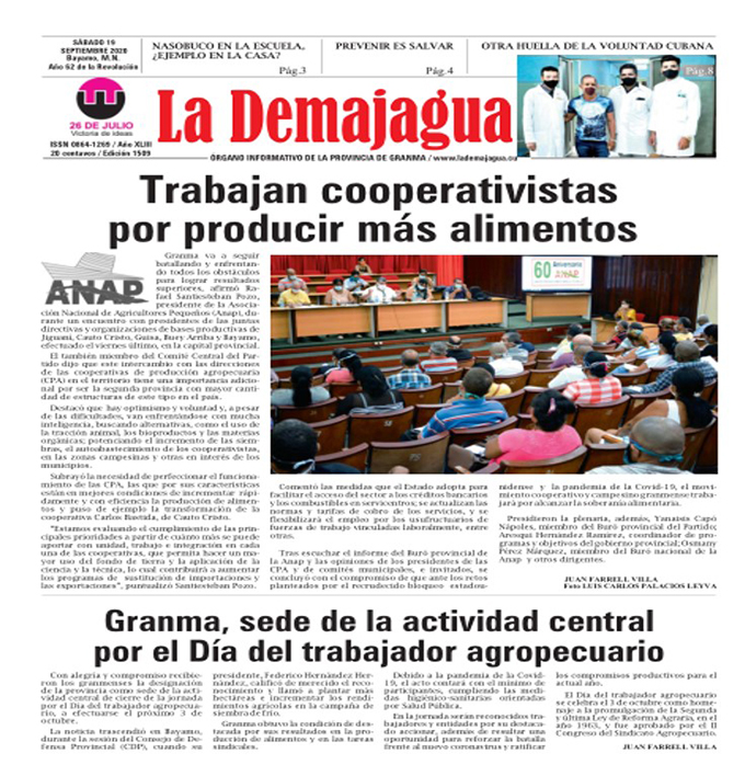 Edición impresa 1509 del semanario La Demajagua, sábado 19 de septiembre de 2020 Edición impresa 1509 del semanario La Demajagua, sábado 19 de septiembre de 2020