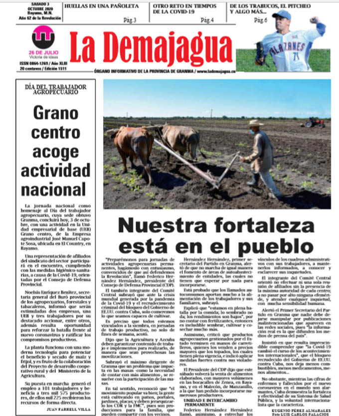 Edición impresa 1511 del semanario La Demajagua, sábado 3 de octubre de 2020 Edición impresa 1511 del semanario La Demajagua, sábado 3 de octubre de 2020